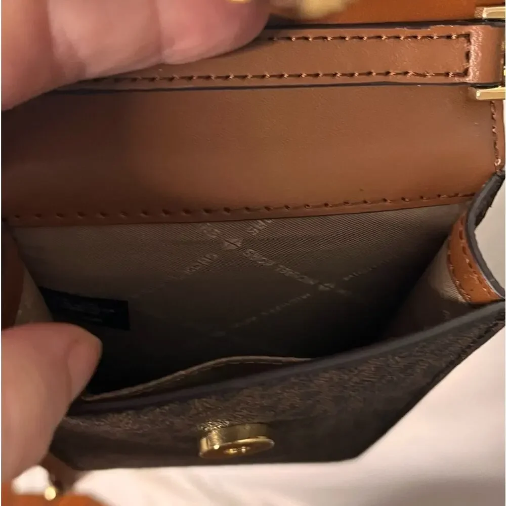 Michael Kors Fulton Sport Logo Crossbody Phone Wallet Bag Brown Leather